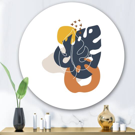 Designart - Abstract Flowers On Minimal Shapes IX - Modern Metal Circle Wall Art